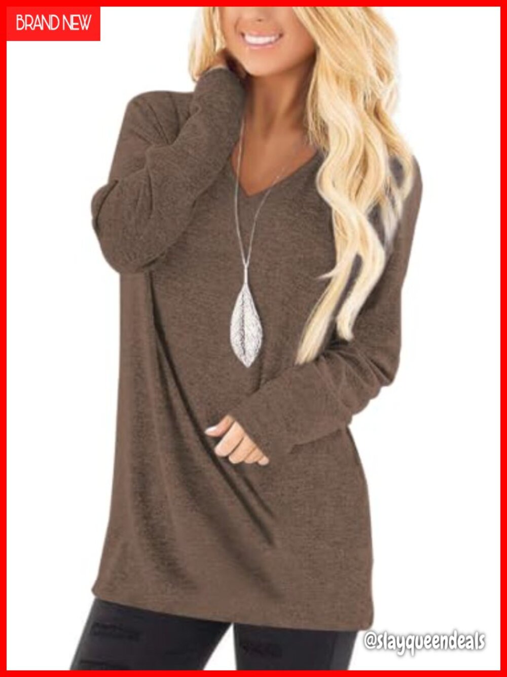 Jescakoo Womens Tunic Top Long Sleeve V Neck Loose Fit Casual T-Shirt